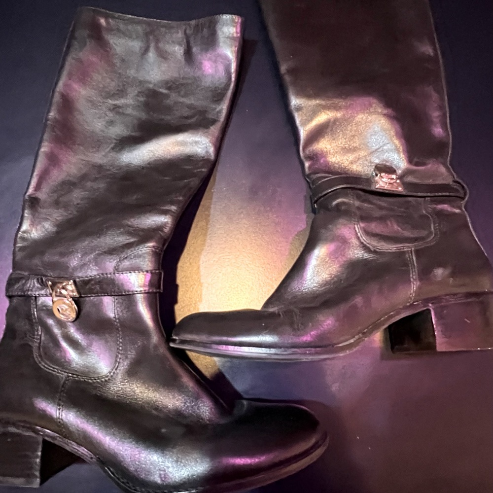 Michael Kors Leather Knee-High Riding Boots
Wrap-Around Straps with MK Logo